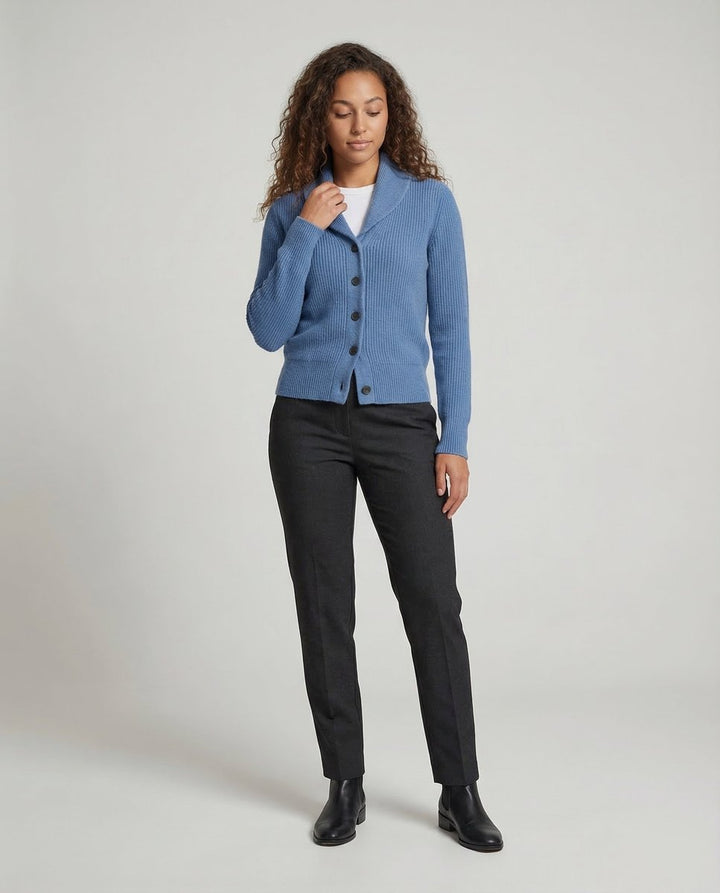 Cardigan en tricot pour femmes avec col à revers et patte de boutonnage – Cardigan ajusté à manches longues pour le bureau et le quotidien