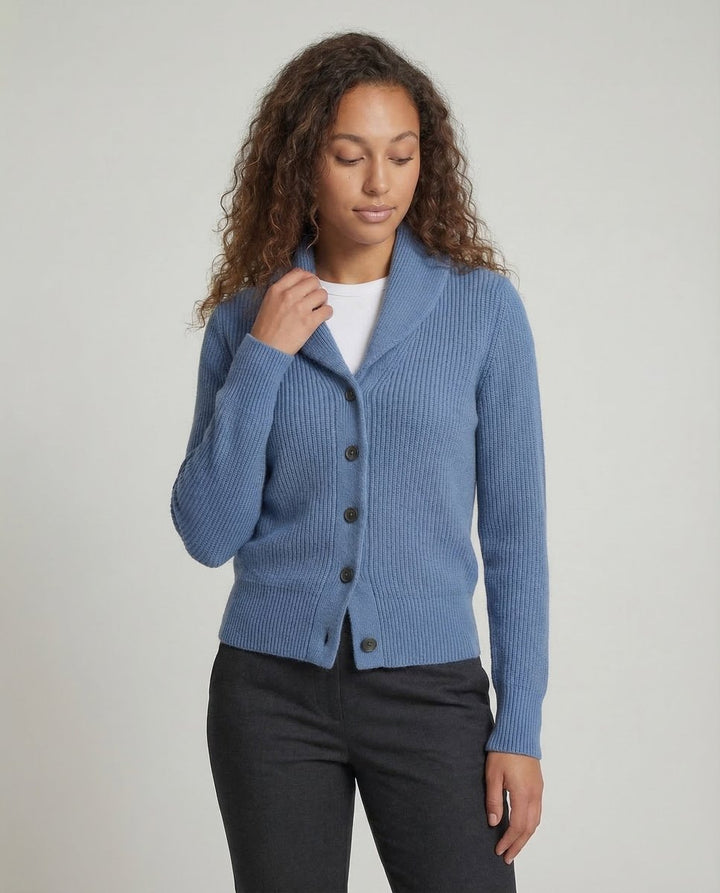 Cardigan en tricot pour femmes avec col à revers et patte de boutonnage – Cardigan ajusté à manches longues pour le bureau et le quotidien