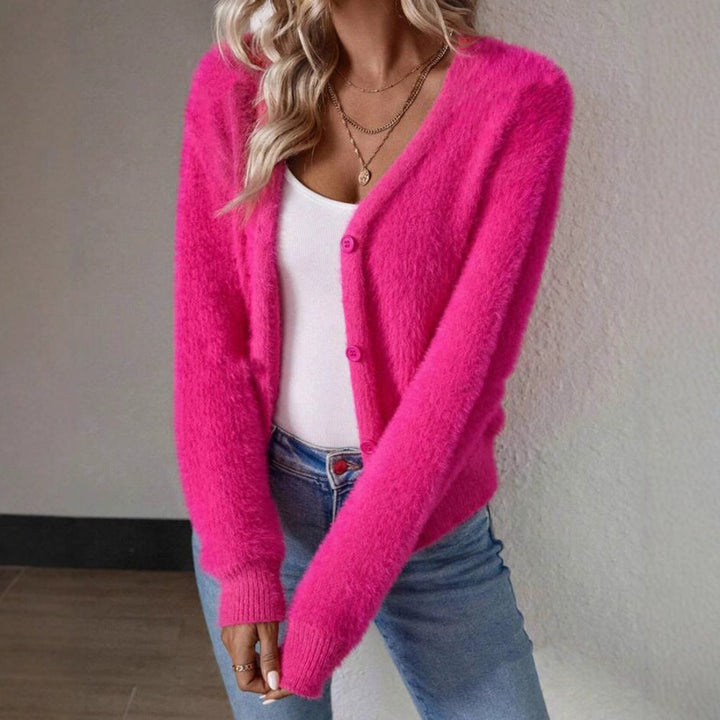 Cardigan pour femmes en tricot avec décolleté en V et boutonnière Doux Confortable