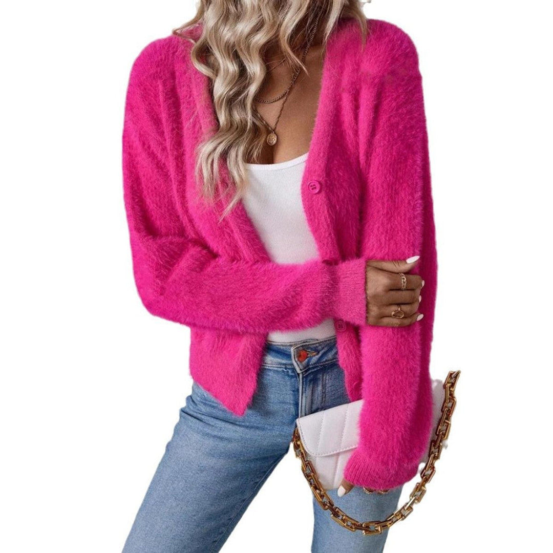 Cardigan pour femmes en tricot avec décolleté en V et boutonnière Doux Confortable