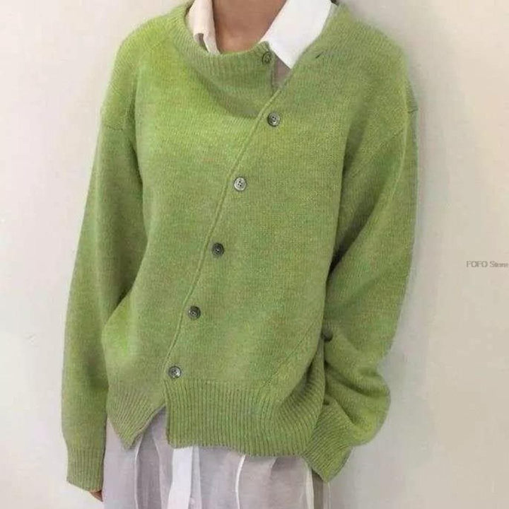 Cardigan oversized pour femmes avec patte de boutonnage asymétrique pour l'automne et l'hiver