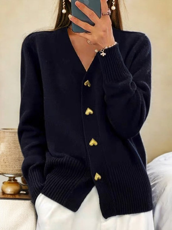 Gilet pour femmes – Décolleté en V décontracté avec boutons en forme de cœur pour le quotidien
