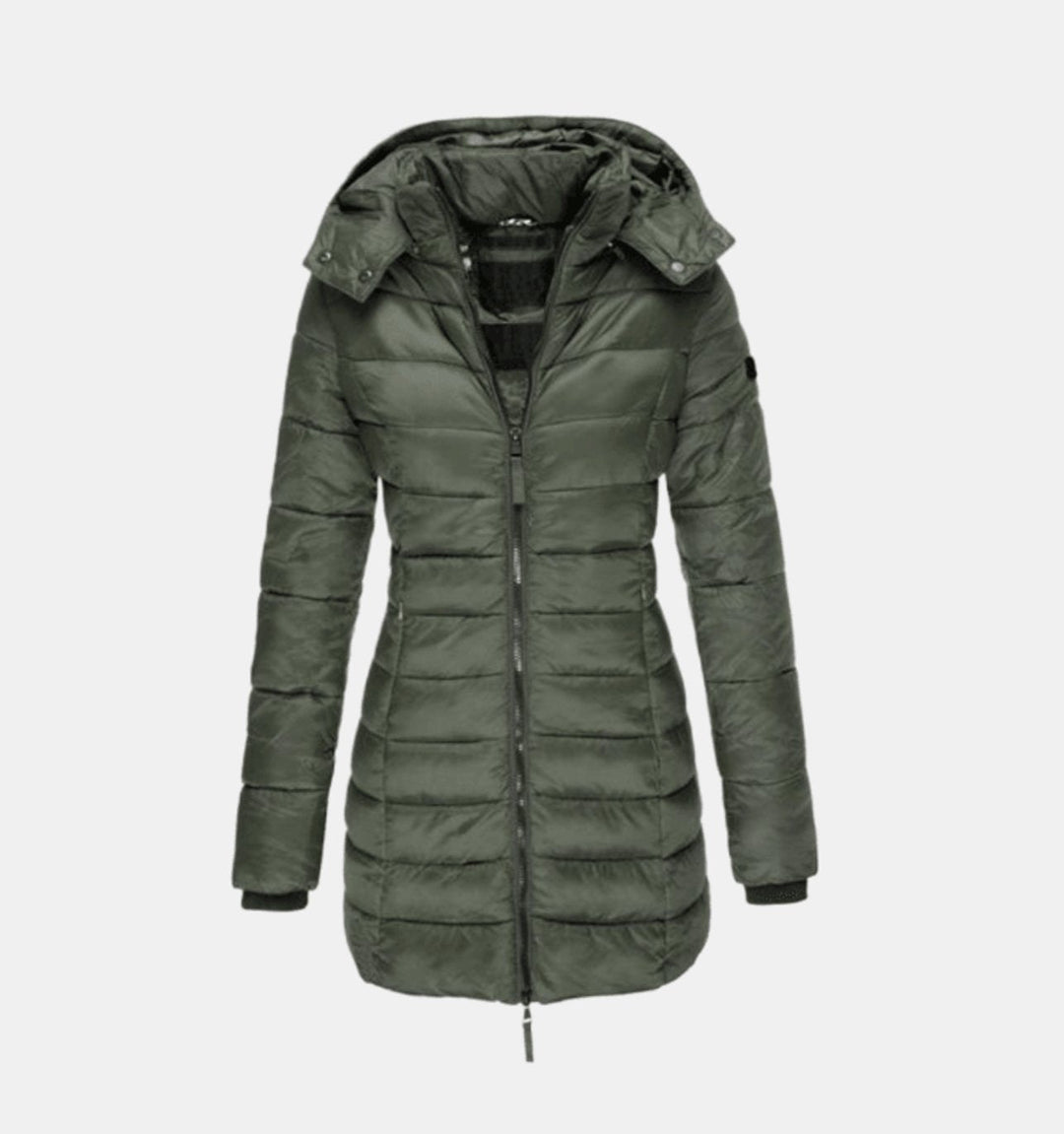 Manteau d'hiver pour femmes long, matelassé avec capuche, cintré, chaud et stylé