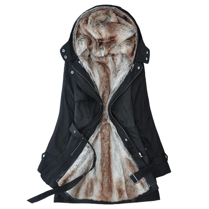 Veste d'hiver pour femmes avec fausse fourrure et ceinture à la taille