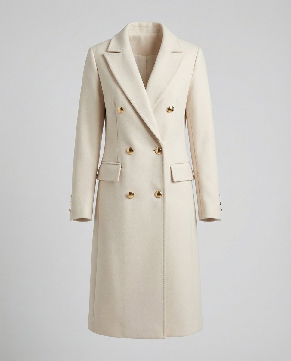 Manteau d'hiver long à double boutonnage pour femmes, longueur genou avec boutons dorés, coupe élégante