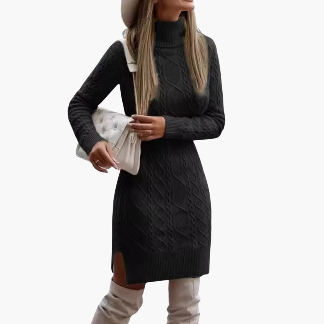 Robe pour femmes avec col roulé et motif en torsades