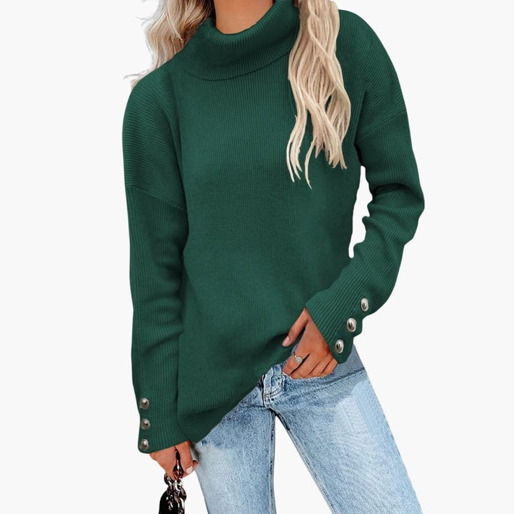 Pull pour femmes avec col roulé et poignets à boutons