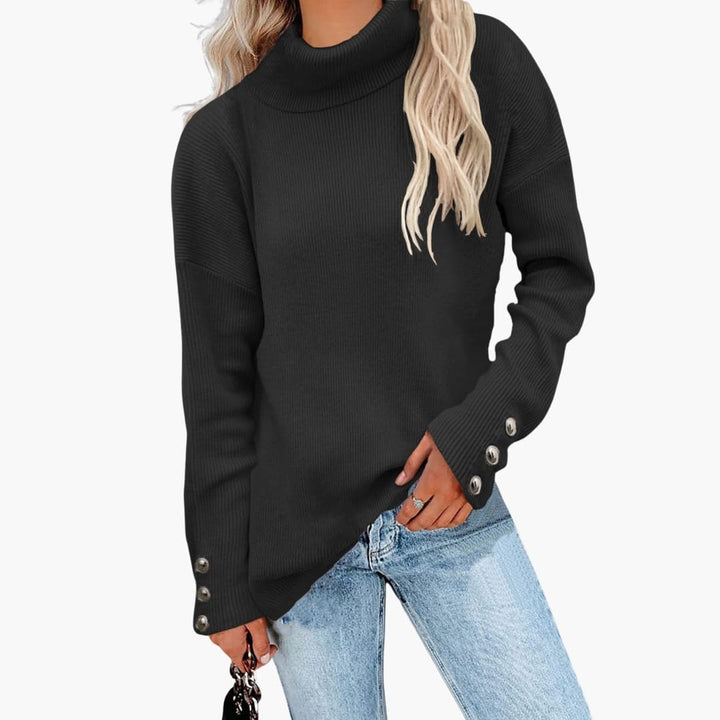 Pull pour femmes avec col roulé et poignets à boutons