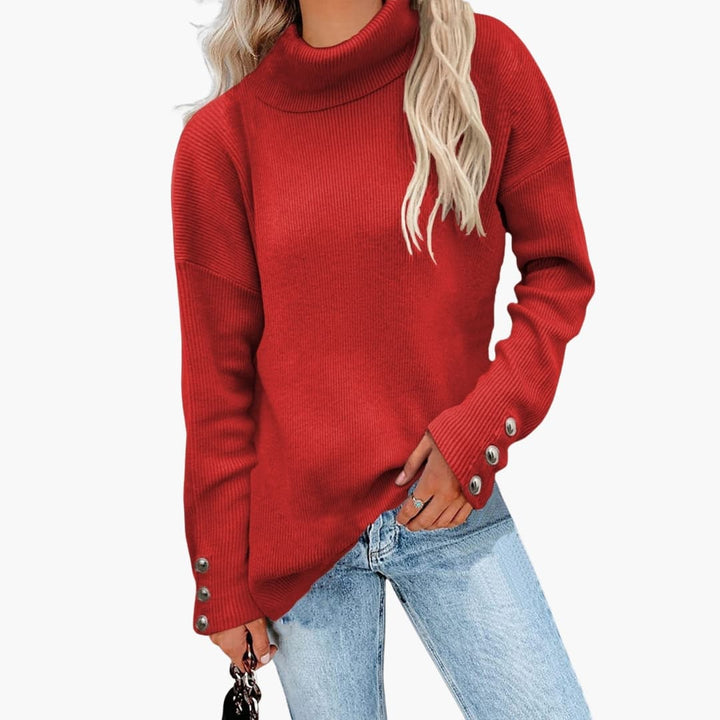Pull pour femmes avec col roulé et poignets à boutons