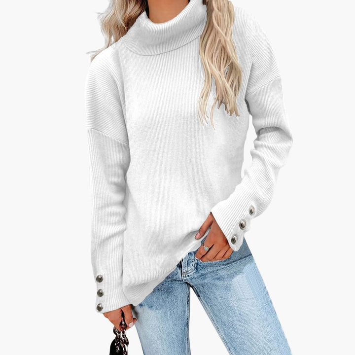 Pull pour femmes avec col roulé et poignets à boutons