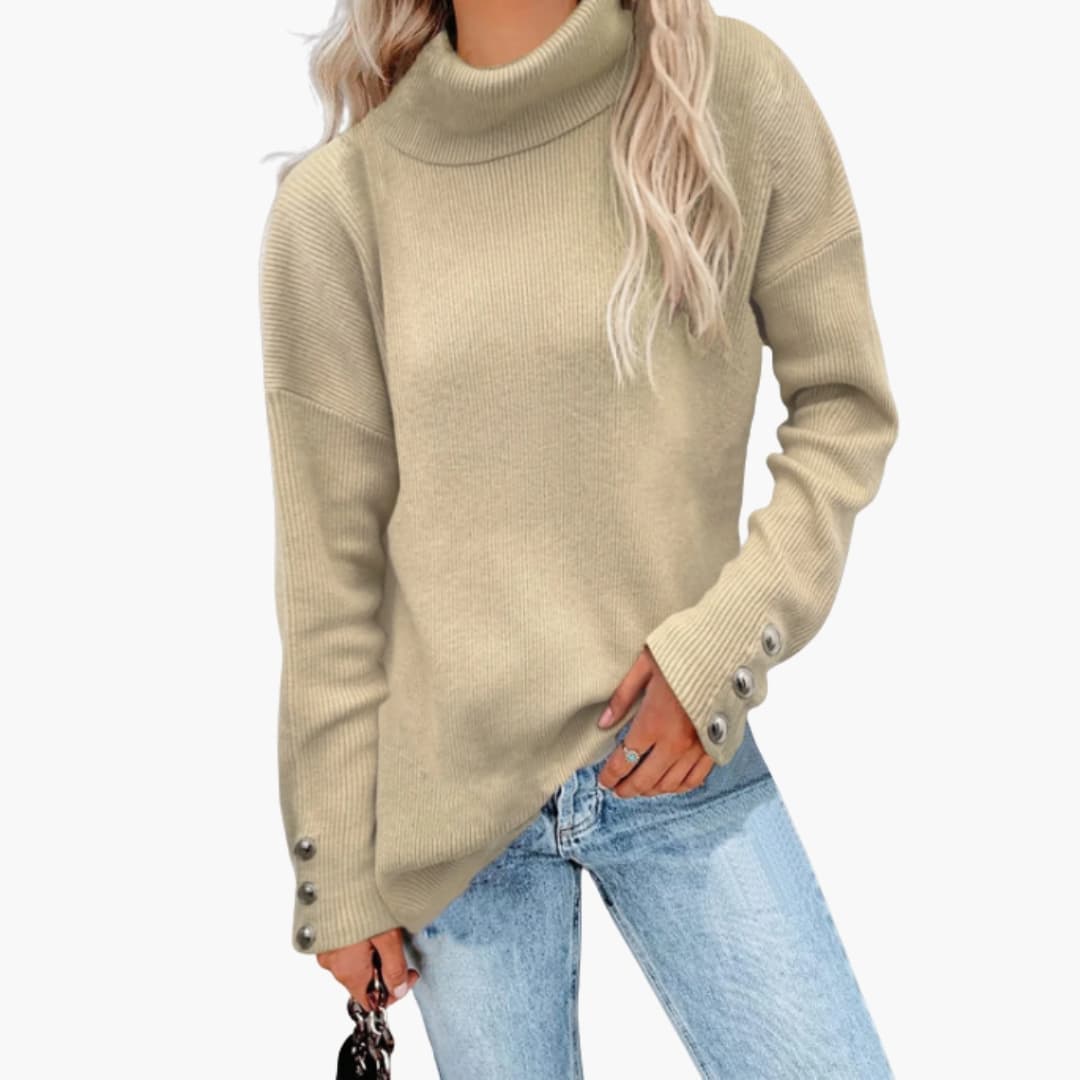 Pull pour femmes avec col roulé et poignets à boutons