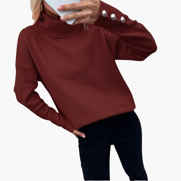 Pull pour femmes avec col roulé et poignets à boutons