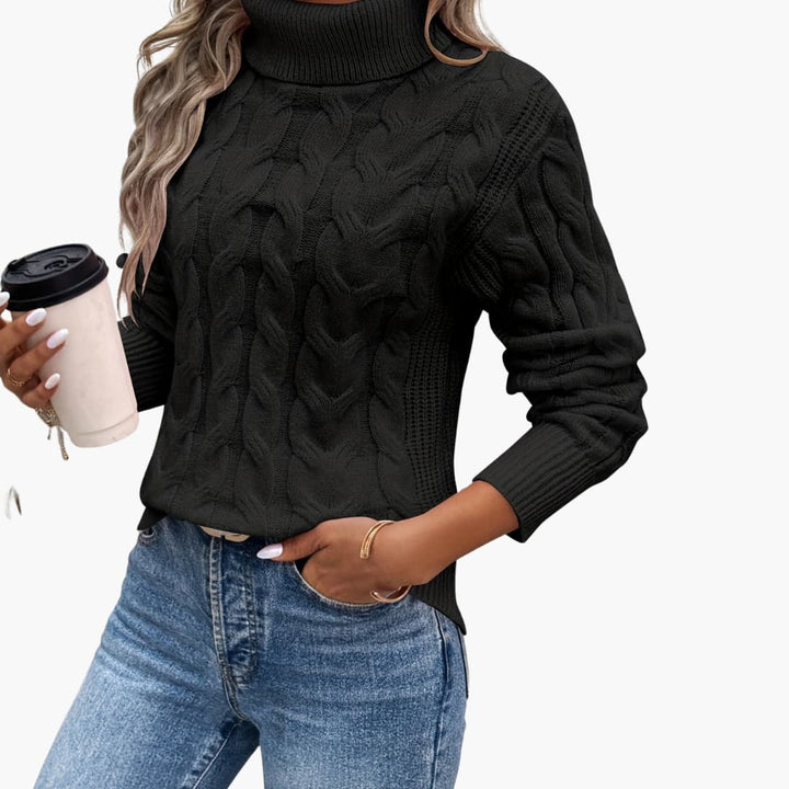Pull pour femmes avec col roulé et motif en torsades
