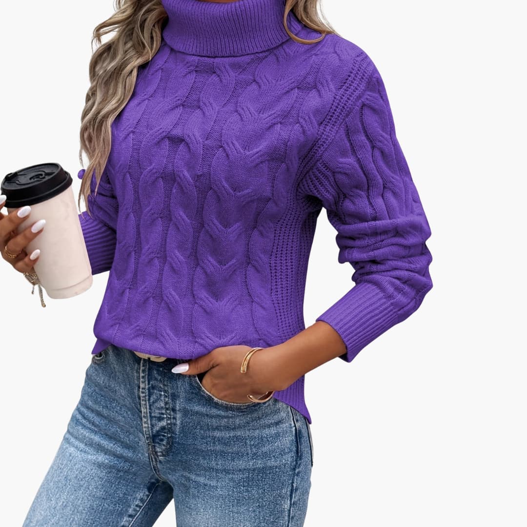 Pull pour femmes avec col roulé et motif en torsades