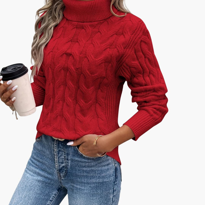 Pull pour femmes avec col roulé et motif en torsades