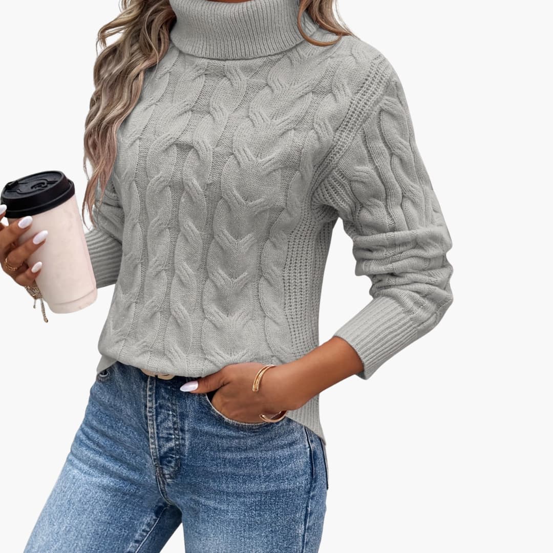 Pull pour femmes avec col roulé et motif en torsades