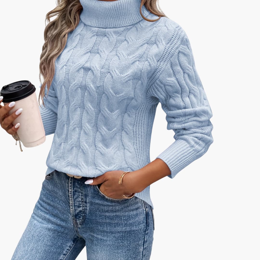 Pull pour femmes avec col roulé et motif en torsades