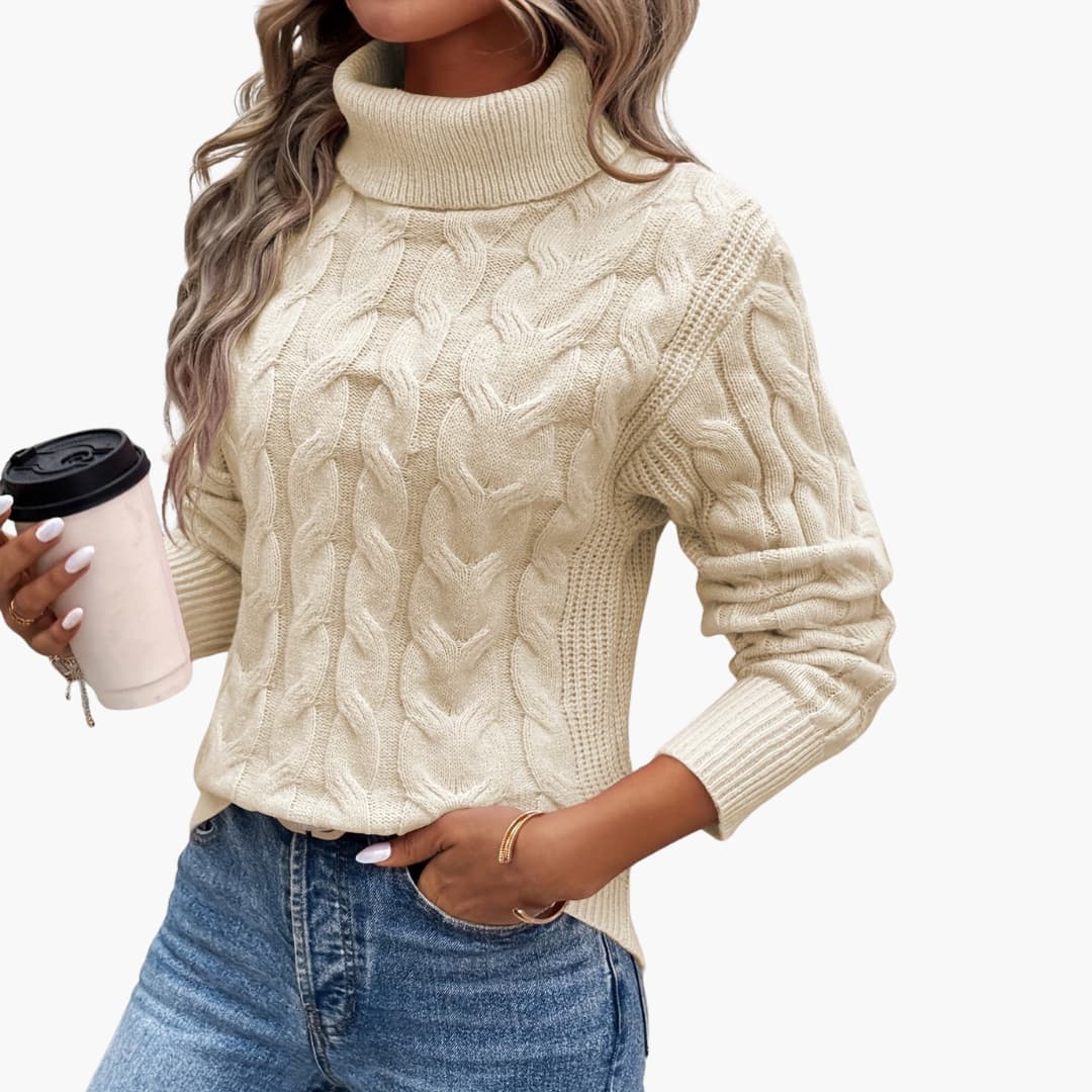 Pull pour femmes avec col roulé et motif en torsades