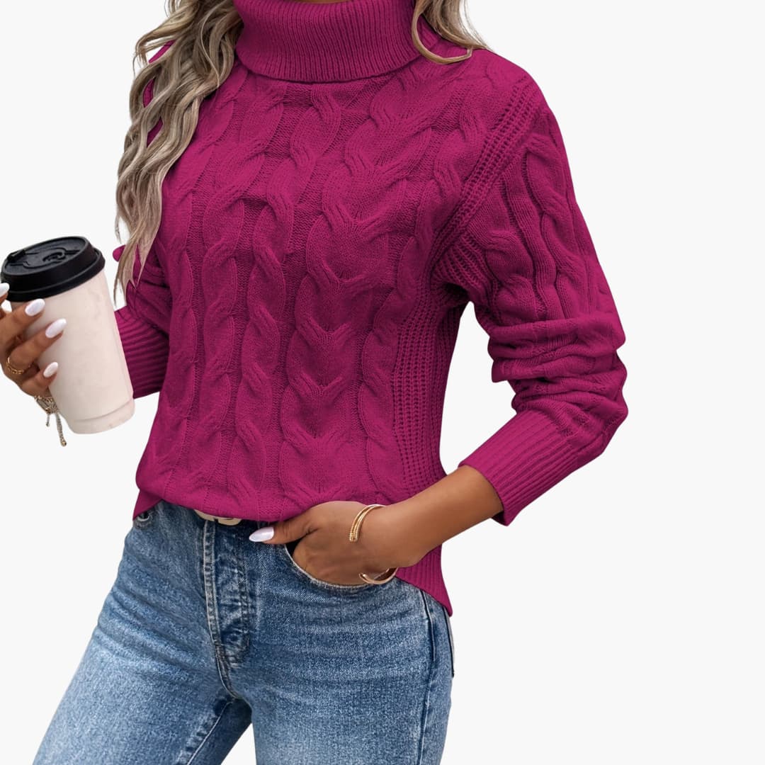 Pull pour femmes avec col roulé et motif en torsades