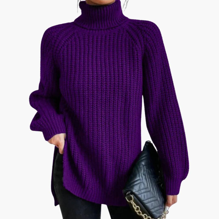 Pull femme avec col roulé décontracté et manches longues