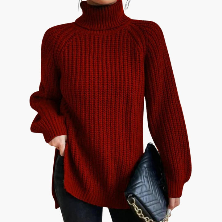 Pull femme avec col roulé décontracté et manches longues