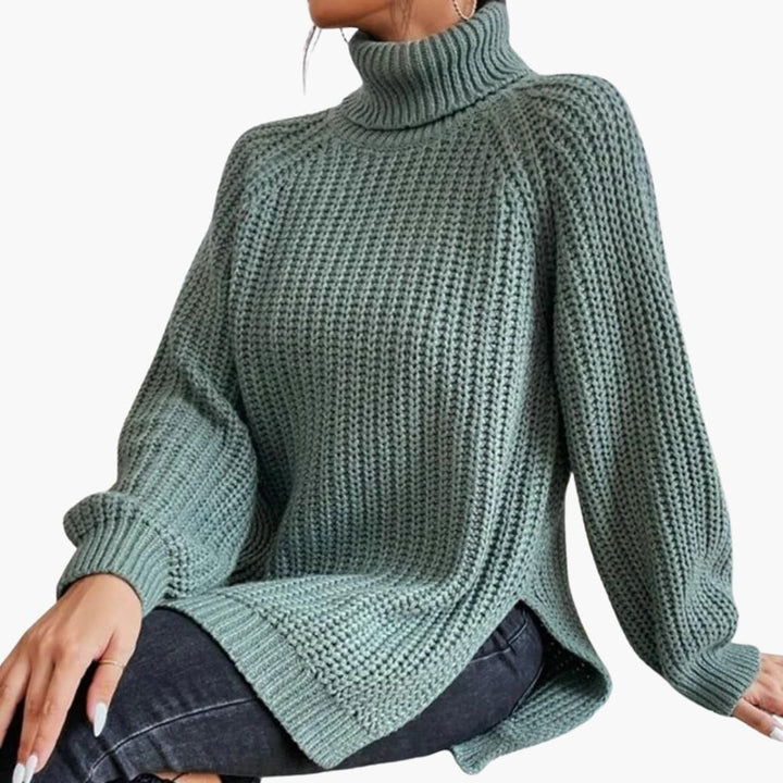 Pull femme avec col roulé décontracté et manches longues