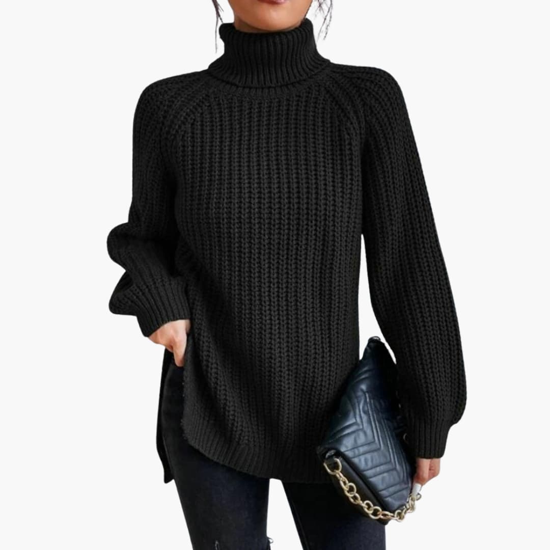 Pull femme avec col roulé décontracté et manches longues
