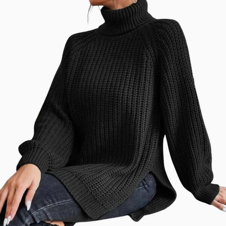 Pull femme avec col roulé décontracté et manches longues