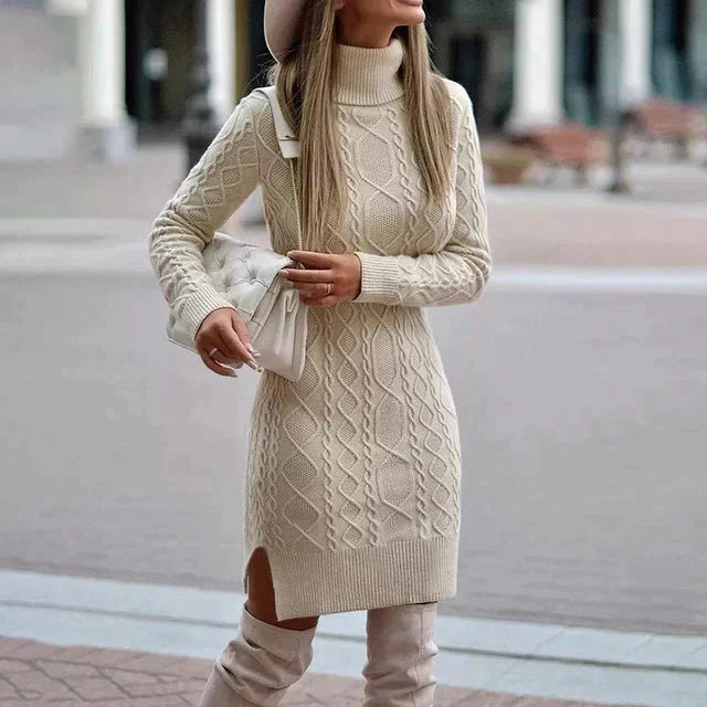 Robe en tricot d'hiver pour femmes | Avec col roulé pour les jours frais