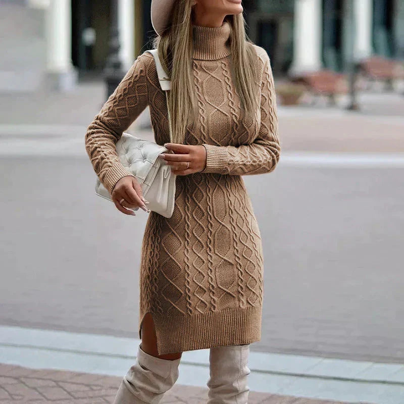 Robe en tricot d'hiver pour femmes | Avec col roulé pour les jours frais