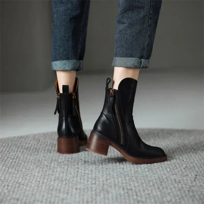 Bottines pour femmes avec talon bloc et fermeture éclair