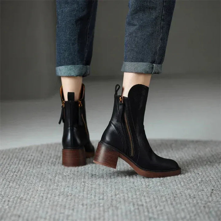 Bottines pour femmes avec talon bloc et fermeture éclair