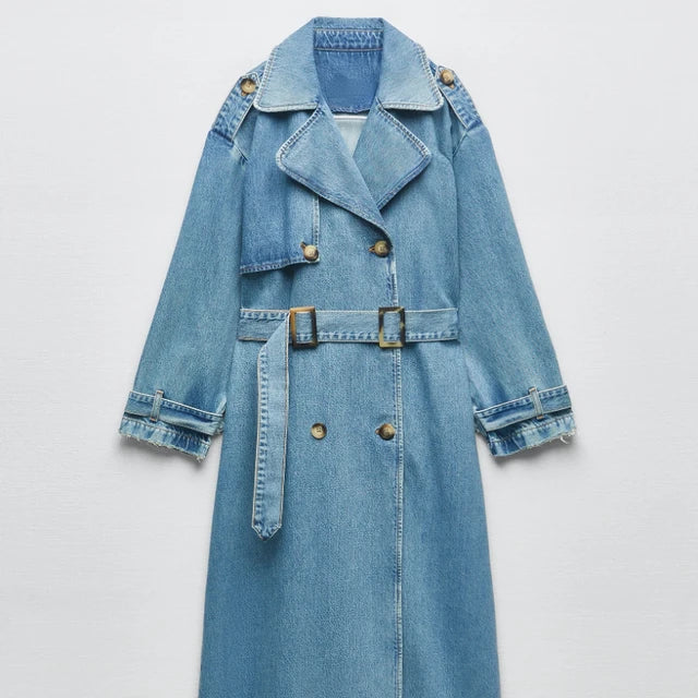 Manteau Trench Long pour Femmes avec Ceinture | Bleu