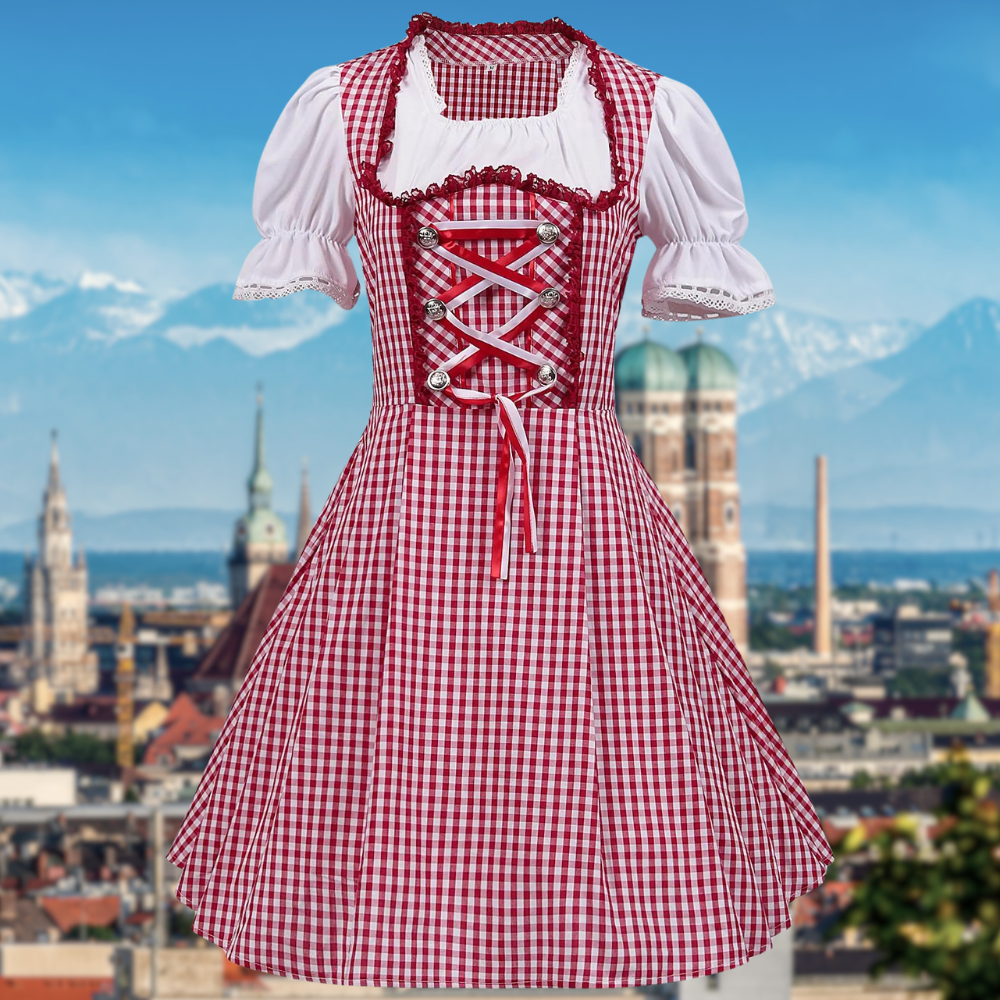 Robe Dirndl Traditionnelle Rouge pour Femmes Oktoberfest