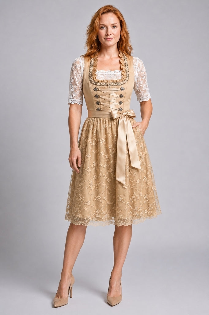 Robe Dirndl pour femmes avec corsage à lacets et blouse en dentelle pour Oktoberfest et fêtes populaires