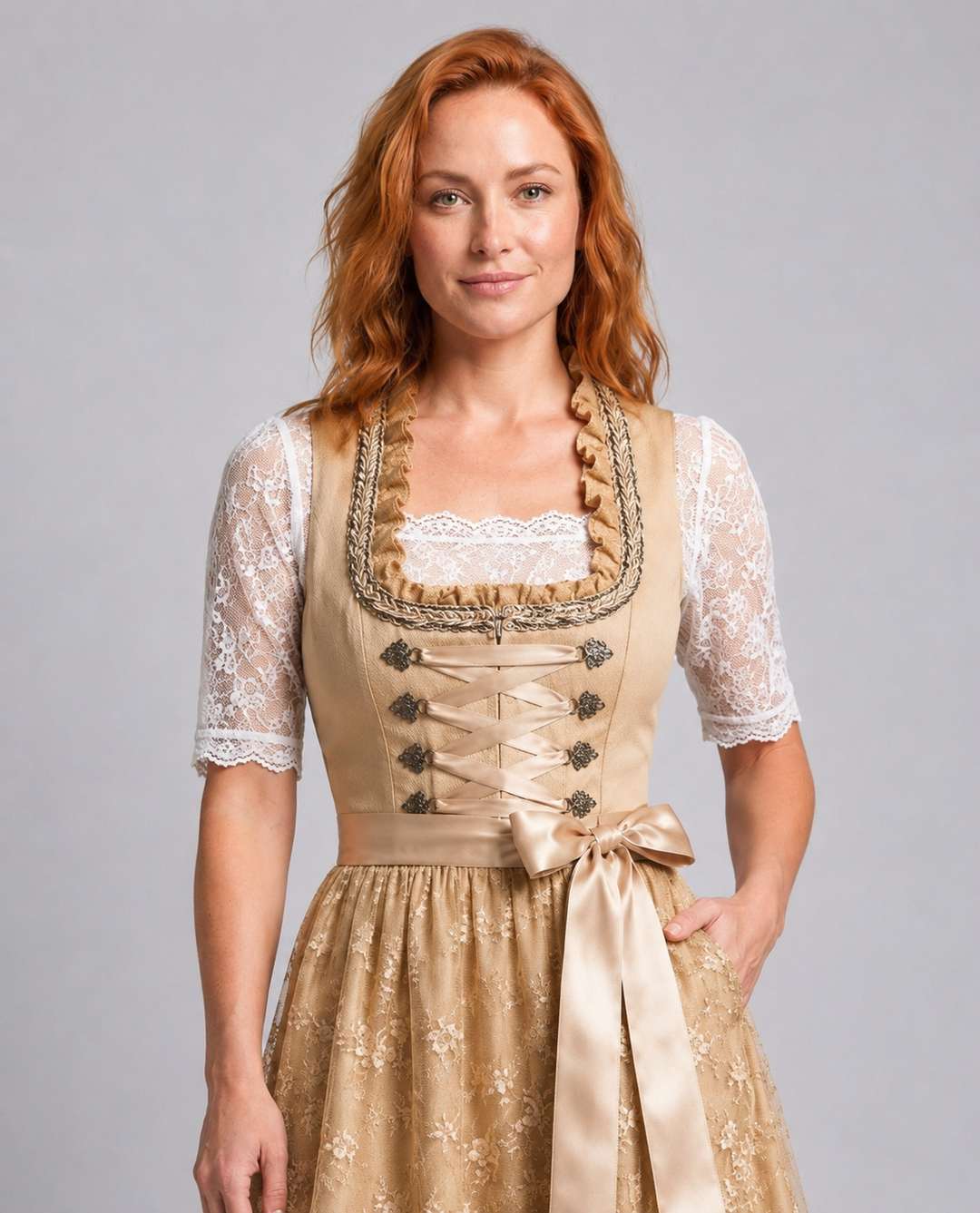 Robe Dirndl pour femmes avec corsage à lacets et blouse en dentelle pour Oktoberfest et fêtes populaires