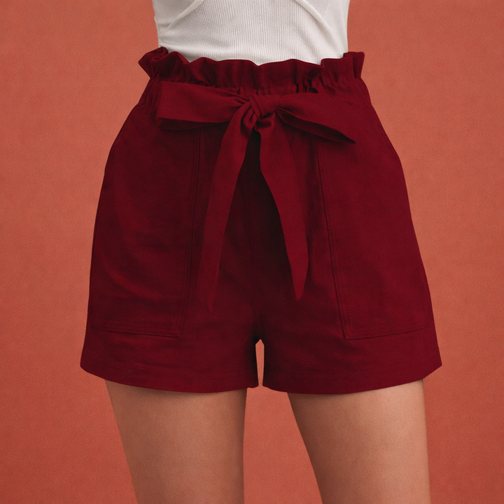 Shorts en lin pour femmes taille haute avec ceinture à nœud | Zoë