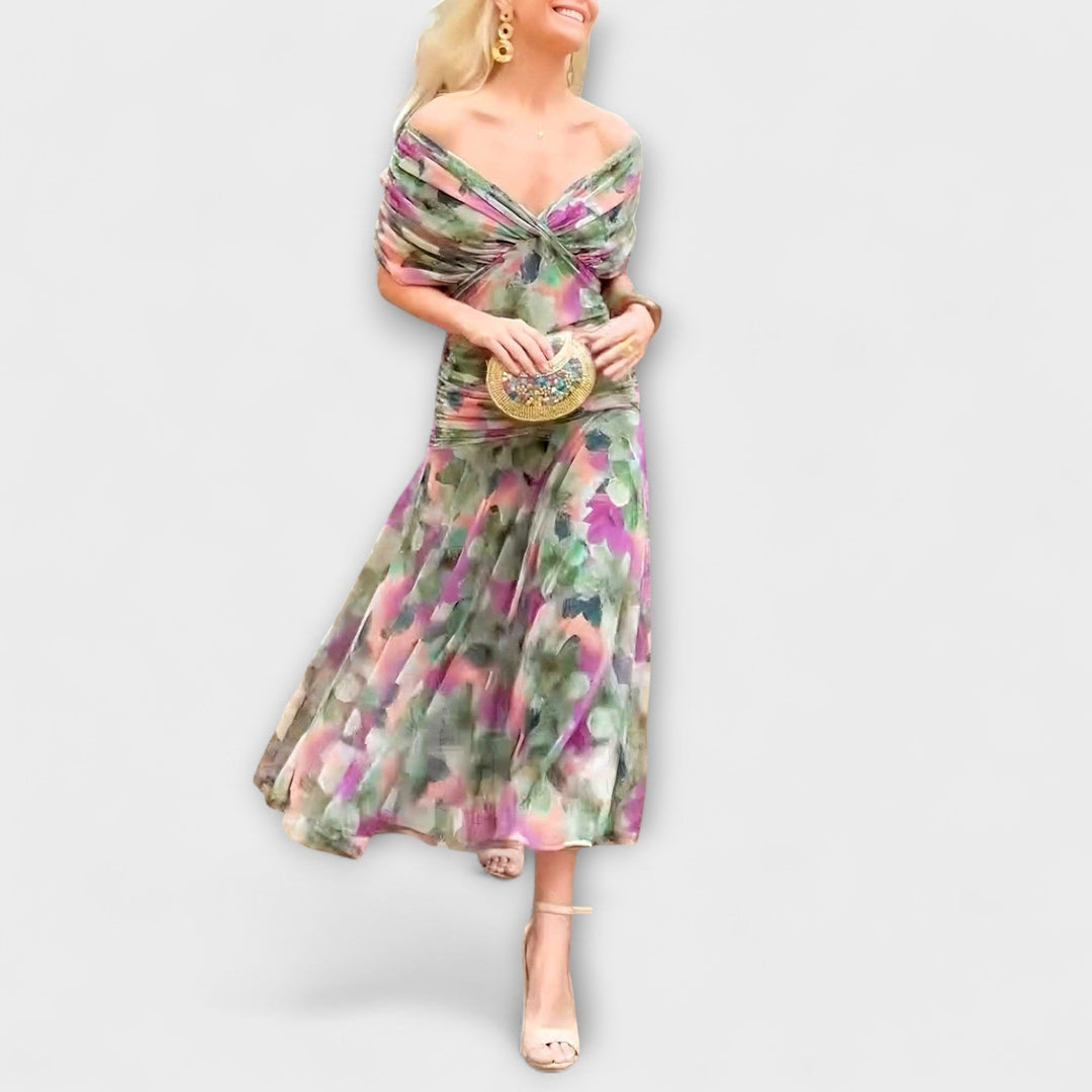 Aulina – Robe maxi avec élégance florale et décolleté en V