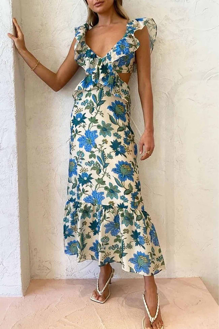 Nayix | Robe Maxi à Volants avec Découpes