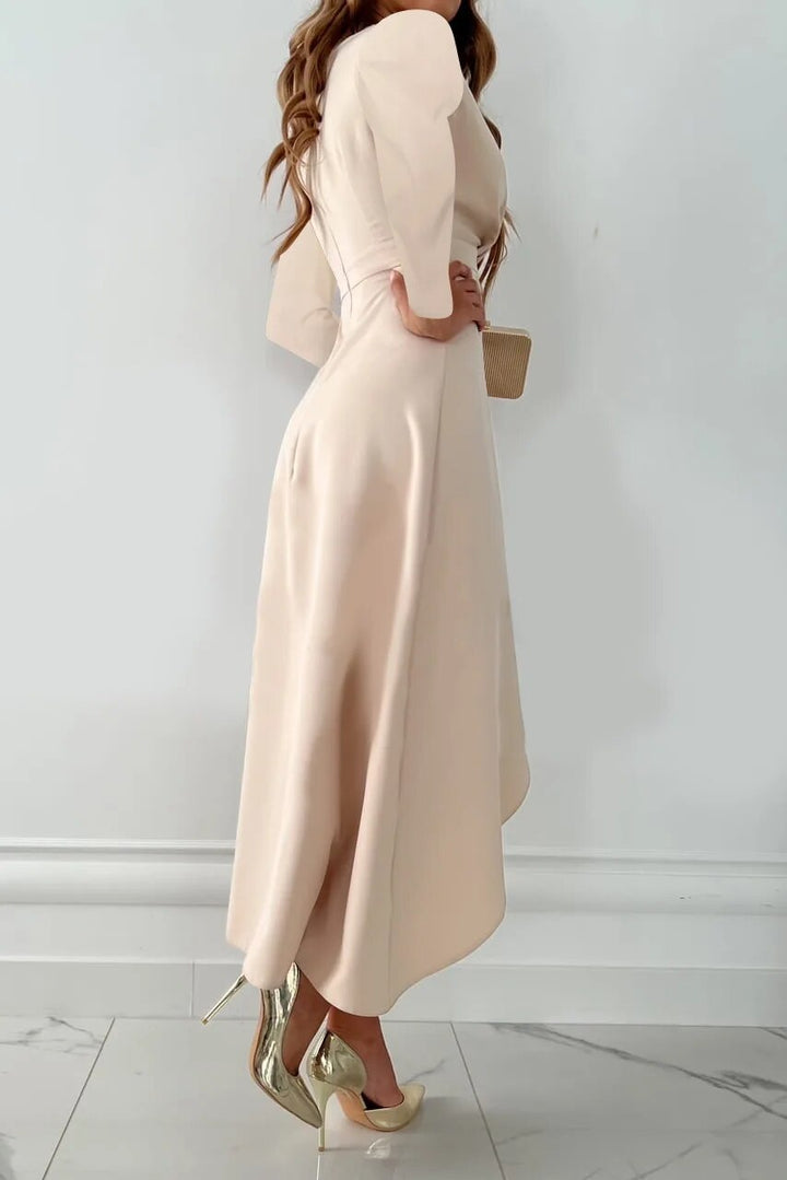 Robe Midi Élégante Femme Cintrée à Col V