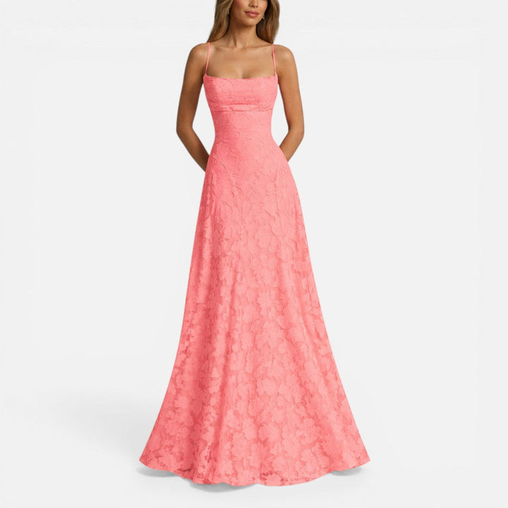 Robe maxi femme avec bretelles spaghetti et jupe évasée