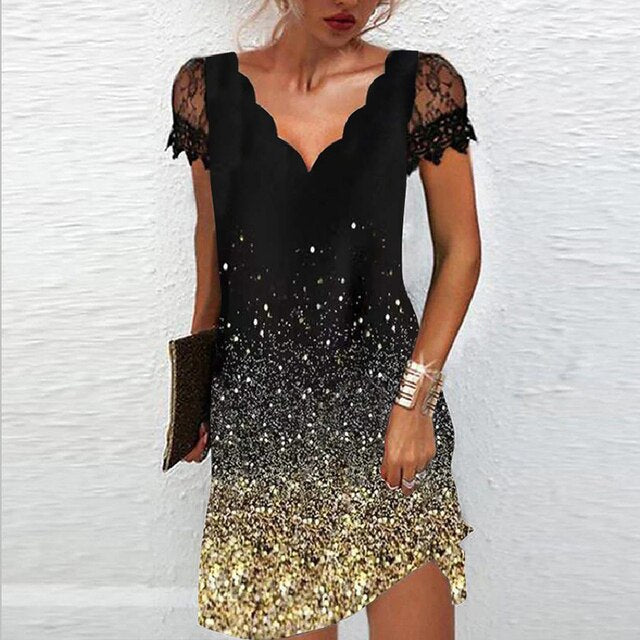 Nadine | Robe Mini Femme Décolleté en V Manches en Dentelle