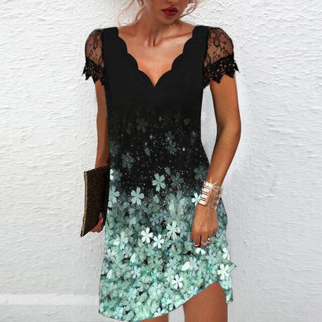 Nadine | Robe Mini Femme Décolleté en V Manches en Dentelle
