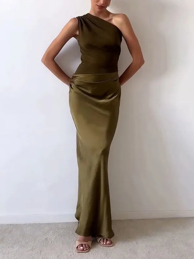 Robe maxi élégante à épaule unique pour femmes – Parfaite pour les occasions spéciales