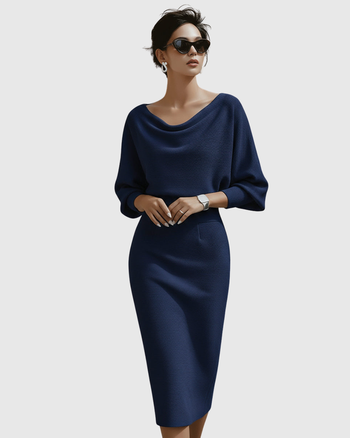 Robe midi drapée élégante avec manches chauve-souris pour femmes