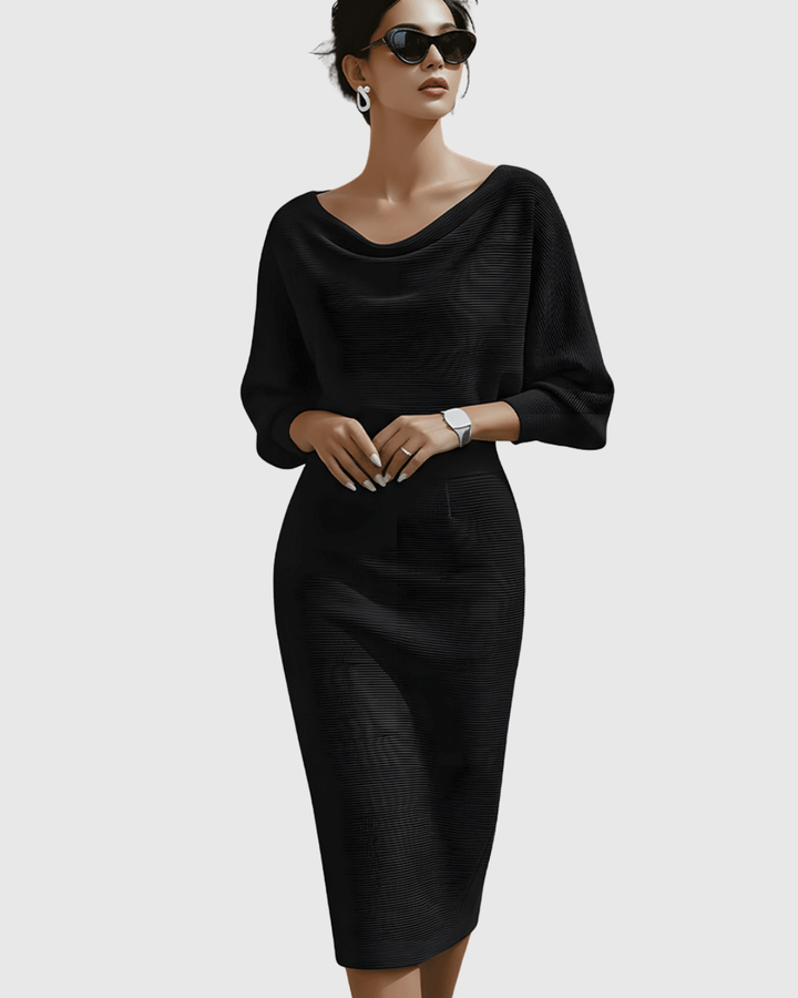 Robe midi drapée élégante avec manches chauve-souris pour femmes