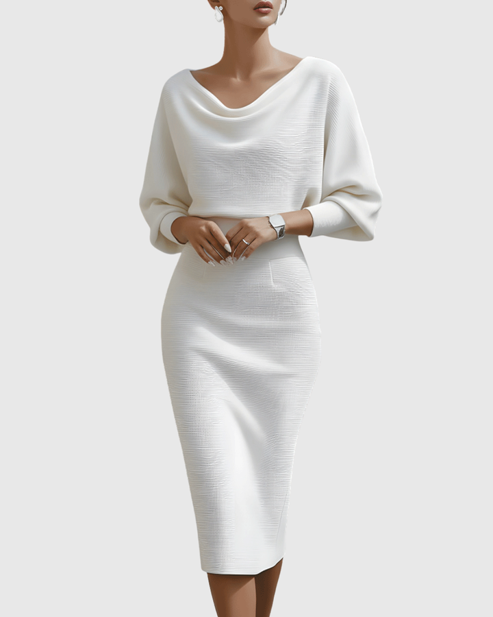 Robe midi drapée élégante avec manches chauve-souris pour femmes