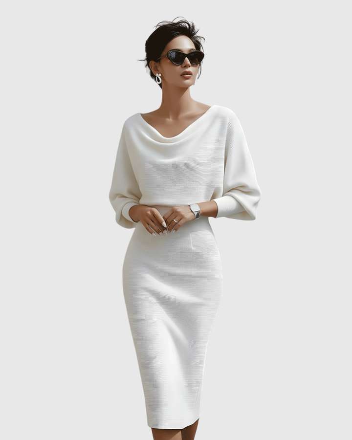 Robe midi drapée élégante avec manches chauve-souris pour femmes