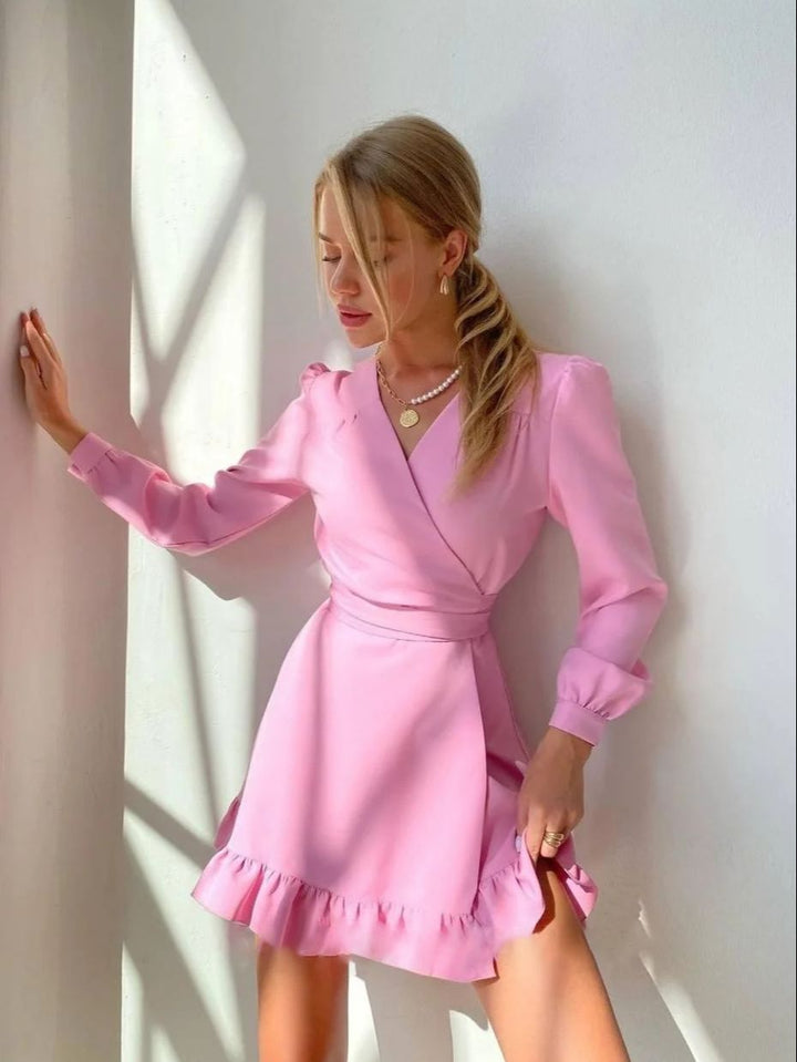 Klaudia | Robe Mini à Manches Longues avec Décolleté en V