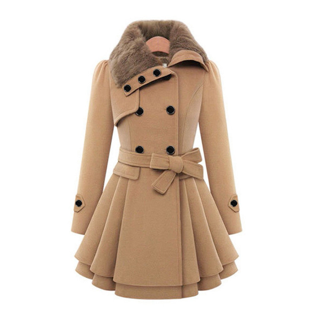 Veste d'hiver femme longue avec ceinture et capuche | Avec boutons et poches latérales